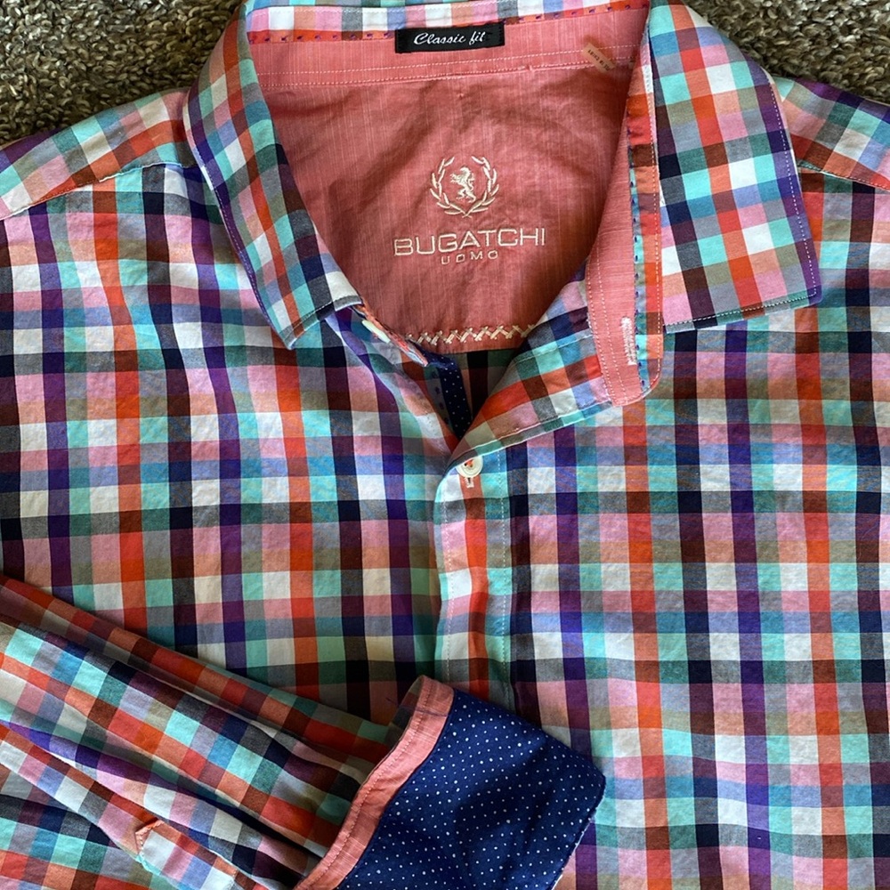 Bugatchi Uomo Shirt Multicolor Plaid Classic Fit Long Sleeve Button Down Men’s M